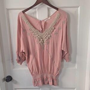 Hazel Embroidered Smocked Short Sleeves Lightweight Airy Boho Blouse Top